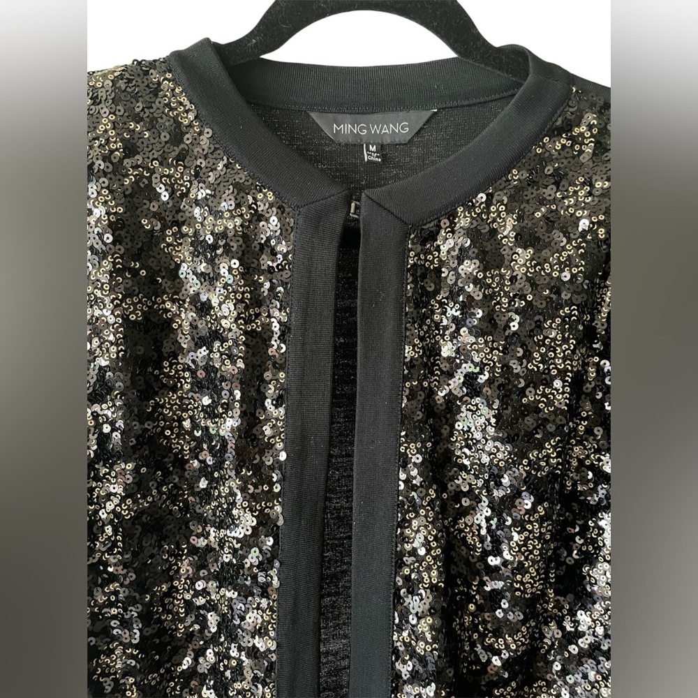 Ming Wang Sequined Black Open Front Cardigan With… - image 2